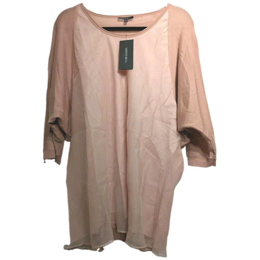 Lafayette 148 New York Tunic Top Women XL Pink Cashmere/Silk 3/4 Sleeve NWT
